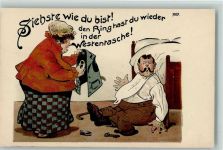Ehestreit - Siehst den Ring hast du wieder in der Westentasche ca 1913 AK Ehe