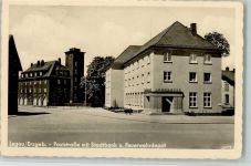 O9159 Lugau , Erzgeb Poststraße, Sparkasse , Feuerwehrdepot, gute Erhaltung AK Sparkasse 1942