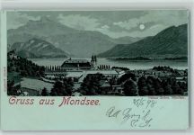 5310 Mondsee 1898 Lithographie / Mondschein Gruss aus