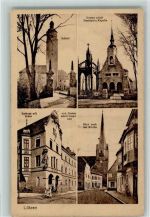 06686 O4854 Lützen - Schloß Gustav Adolf-Denkmal und Kapelle Rathaus mit Erker Gustav-Adolf-Standbild Blick nach der Kirche