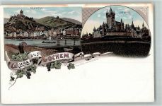 56812 W5590 Cochem Lithographie Reichsburg Cochem Rhein