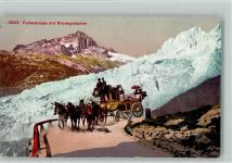 Realp Furkapass Photoglob 3503 - Furkastrasse mit Rhonegletscher und Postkutsche Postkutsche