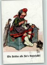 Hessen Tracht - Mädchen beim Stricken, sign Beithan Stricken 1917 Gebrauchsspuren