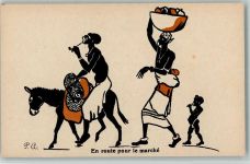 Karikatur sign P.A. - En route pour le marche Schwarzafrikaner Künstlerkarte