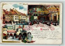 W8000 München Gruss aus - AK Hofbräuhaus 1899 Lithographie / Künstlerkarte