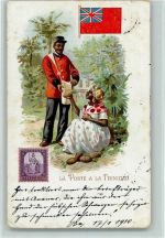 La Poste Trinidad , Briefmarke, Fahne AK Postbote 1910