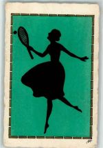 Schattenbild Künstlerkarte AK Tennis Gebrauchsspuren