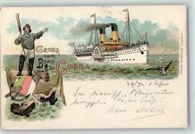 Gruss aus - Litho Dampfer Cobra AK Seebäderschiff 1898 Gebrauchsspuren
