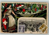 Bern Berne Lithographie Prägedruck Passepartout Helvetia Wappen Eiche Passepartout 1913 Gebrauchsspuren