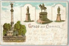 O9000 Chemnitz , Sachs Gruss aus Kriegerdenkmal 1900 Lithographie