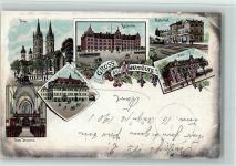 06618 O4800 Naumburg (Saale) Lithographie Gruss aus - Rathaus, Kaserne, Bahnhof, Post AK