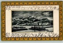 W5400 Koblenz am Rhein Ehrenbreitstein Dampfer Mondschein Passepartout 1905 Prägedruck