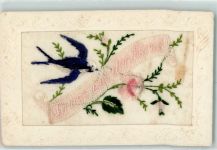 Seidenstickerei Blumen Schwalbe Passepartout AK Seide (gestickt) 1924 AK mit Stickerei