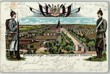 14727 O1831 Döberitz 1903 Gebrauchsspuren Barackenlager Truppen-Übungsplatz Soldaten Bickelhaube Uniform Lithographie