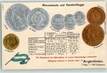 Münzen auf AK Handelsflagge Motiv Argentinien Prägedruck