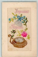 Seidenstickerei Blumen Ostern Passepartout AK Seide (gestickt) AK mit Stickerei