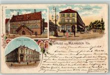 67350 Mulhausen Mühlhausen 1899 Lithographie Hotel de Ville Rathaus Neuquartierplatz Kreisdirection