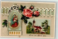 83313 W8227 Maria Eck , Kr Traunstein, Oberbay Prägedruck Madonna Wallfahrtskirche Rosen Stempel Maria Eck