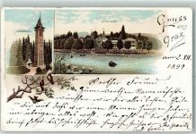 8010 Graz 11.Bez.:Mariatrost 1899 Karte beschädigt Hilmwarte Hilmteich Seerosen Lithographie