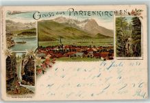 82467 W8100 Partenkirchen 1897 Lithographie Partnachklamm Eibsee Edelweiß