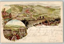 65817 W6239 Eppstein , Taunus 1899 Lithographie Kaisertempel Aussichtsplatz Burg Eppstein