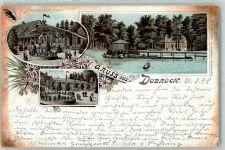 21789 W2177 Dobrock 1898 Gebrauchsspuren Waldschlösschen Pavillon Ruderboot Lithographie