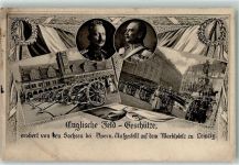 O7000 Leipzig Englische Feld - Geschütze auf dem Marktplatz Propaganda WK I 1915 Gebrauchsspuren