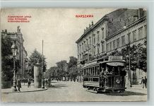 Warschau Warszawa 1915 - Ulica Krolewska , Straßenbahn, Litfaßsäule AK