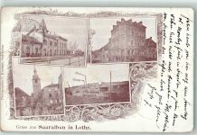 57430 Sarralbe 1899 Gebrauchsspuren Bahnhof Gasthaus Caffee Wilhelm Kath. Kirche Solvay Werke