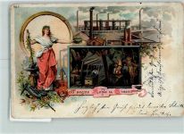W4630 Bochum Gruss aus Kohle und Eisen AK Bergbau 1901 Lithographie