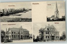 77963 W7635 Ottenheim , Schwarzw - Rheinbrücke Schule Kriegerdenkmal Rathaus