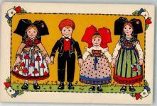 Kinder Trachten Elsass Carte La Cigogne Strasbourg Hansi (Waltz) Künstlerkarte