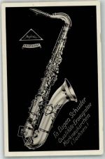 O9659 Markneukirchen Werbung Eugen Schuster Majestic Aristrocat Blasinstrument Foto AK