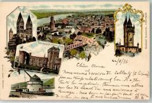 56626 W5470 Andernach 1896 Lithographie Drei Kaiser-Turm Alter Krahnen Dom Kurfürstliche Burgruine
