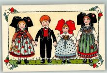 Kinder in Elsass Trachten Hansi (Waltz) Lithographie / Künstlerkarte