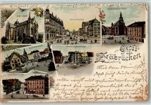 66482 W6660 Zweibrücken , Pfalz 1900 Lithographie Gruss aus - Abbildungen von Straßen AK Flecken an den Rändern