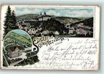 08340 O9430 Schwarzenberg /Erzgeb. Lithographie Gruss aus - Haushaltsschule, Schloss, AK