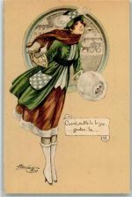sign. M. Cherubini Paris Mode Muff Künstler Künstlerkarte