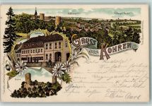 04655 O7234 Kohren-Sahlis 1900 Lithographie Gruss aus - Ruine, Rathaus AK