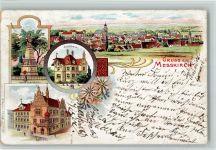 88605 W7790 Meßkirch 1903 Gebrauchsspuren Gruss aus - Litho, Forsthaus, Kriegerdenkmal , Eckknick