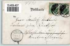 88605 W7790 Meßkirch 1903 Gebrauchsspuren Gruss aus - Litho, Forsthaus, Kriegerdenkmal , Eckknick