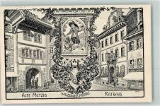 79761 W7890 Waldshut 1907 Künstlerkarte Rathaus Waldshuter Männle Alte Metzig sign. K.M.