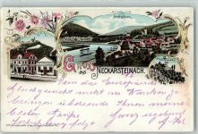 69239 W6918 Neckarsteinach 1897 Lithographie Cafe Weinrestaurant Burg Schwalbennest