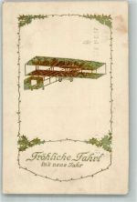 Fröhliche Fahrt ins Neujahr Glückwunsch Flugzeug 1911 Prägedruck