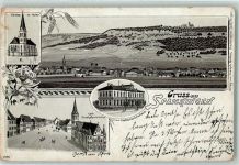 78549 W7208 Spaichingen 1902 Gebrauchsspuren Kirche in Hofen Kath. Stadtpfarrkirche Städt. Schulhaus Lithographie