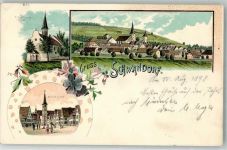 92421 W8460 Schwandorf , Bay 1898 Lithographie Kreuzberg-Kirche Marktplatz