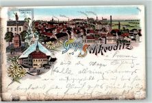 04435 O7144 Schkeuditz 1899 Lithographie Siegessäule Rathaus