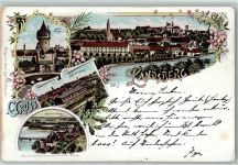 86899 W8910 Landsberg a. Lech 1897 Lithographie Mutterturm Exercierhaus Karolinenbrücke