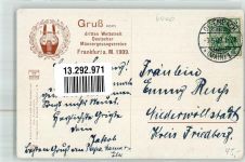 W6000 Frankfurt am Main sign. Correggio Dritter Wettstreit deutscher Männergesangsvereine Ritter zu Pferde mit Harfe Veranstaltungshalle Verlag Klement Sängerfest 1909 Künstlerkarte