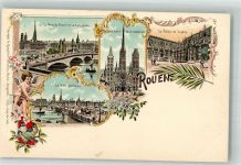 76000 Rouen Lithographie Justizgebäude Kirche Engel Bücke